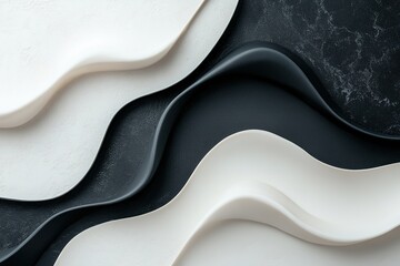 Poster - Soft-edged waves in black and white gradients flow seamlessly across the background, creating a modern abstract design that emphasizes negative space for a subtle aesthetic