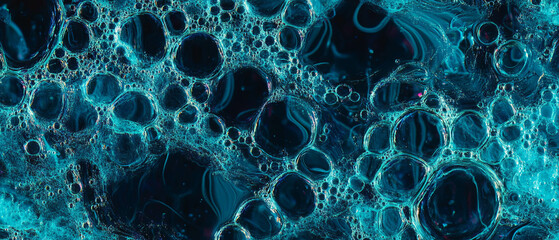 Poster - Dynamic water bubble overlay texture with varying sizes and patterns on a black background