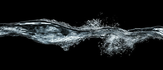 Poster - Dynamic water bubbles merging with fluid movement against a black background