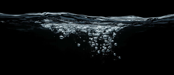 Poster - Water bubbles creating a submerged effect against a deep black background