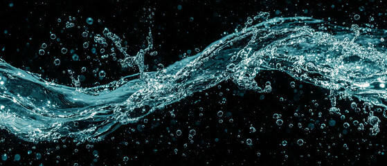 Poster - Dynamic movement of water bubbles merging on a black background creates an engaging fluid effect