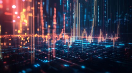 Aufkleber - A futuristic digital stock market graph floating in the air, with glowing lines and data points, symbolizing cutting-edge financial technology and trading.