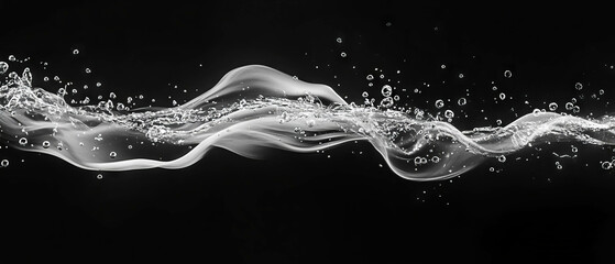 Poster - Water bubbles in dynamic motion create a flowing effect against a black background