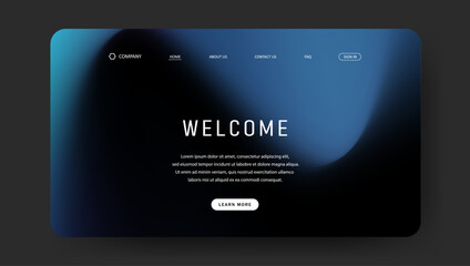 Abstract wave futuristic design of landing page. fluid gradient dark concept website design	
