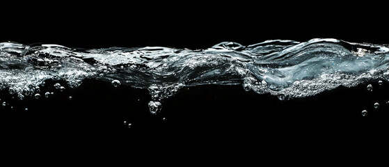 Poster - Water bubbles floating on a black background with sharp details and clear focus
