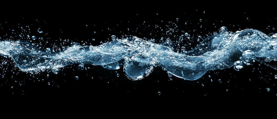Poster - Water bubbles texture against a contrasting blue background on black surface
