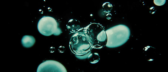 Poster - Water bubbles with high contrast on a black background for striking visual appeal