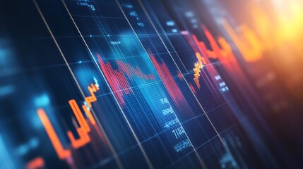 Wall Mural - A high-resolution image of a business financial graph with rising lines and bars, overlaid with numerical data and set against a clean, professional background.