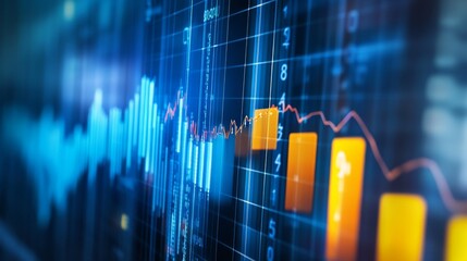 Aufkleber - A high-resolution image of a business financial graph with rising lines and bars, overlaid with numerical data and set against a clean, professional background.
