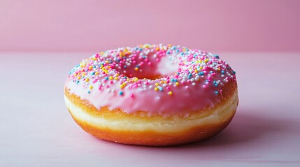 Poster - A high-resolution image of a classic donut with a shiny glaze and colorful sprinkles, set against a simple, clean background to emphasize its deliciousness.