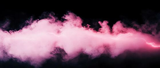 Fototapete - Dynamic white smoke overlay with colorful lightning effects on a deep black background