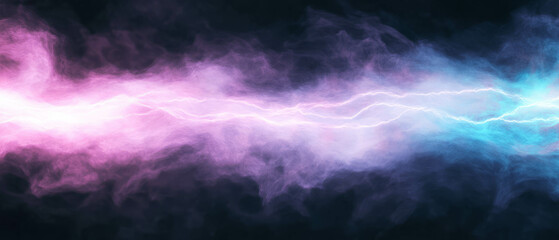Poster - Vibrant white smoke intertwined with colorful lightning effects against a dark background