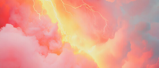 Poster - Fiery sky with yellow smoke and red lightning creates an intense atmosphere at night