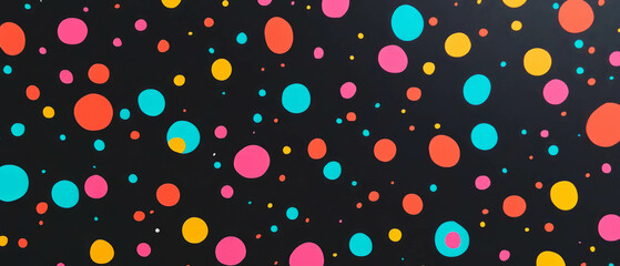 Poster - Vibrant dot texture pattern with colorful dots on a black background creating a lively atmosphere