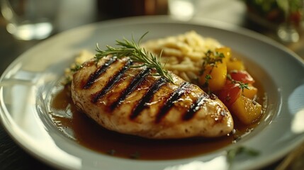 Poster - A white plate filled with meat and vegetables