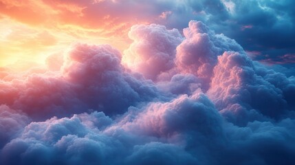 Poster - A stunning view of vibrant clouds illuminated by the warm colors of sunset, creating a serene and picturesque atmosphere in the sky.