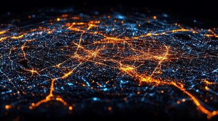 Poster - Urban Wireless Connectivity Map, showcasing the distribution and density of WiFi and mobile networks across metropolitan landscapes, highlighting connectivity hotspots and gaps.