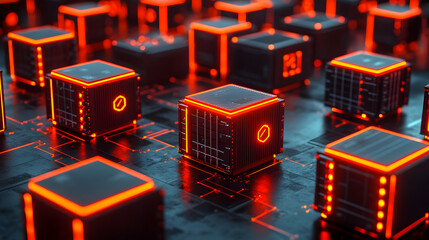 Poster - Glowing data cubes network, digital future