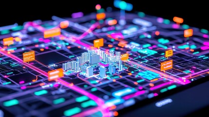 Poster - Augmented Reality Navigation Overlay, interactive map displaying real-time wayfinding information to enhance user navigation experience in urban environments.