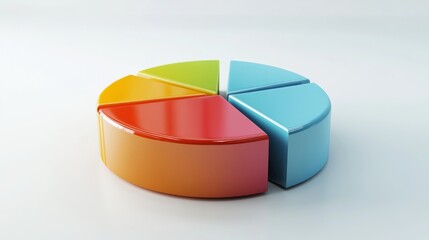 Poster - A segmented D pie chart with raised portions, set against a minimalist white background, emphasizing key data points and trends in business analysis.