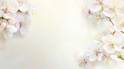 Aufkleber - beautiful white spring flowers create a delicate frame on a soft, creamy background, offering ample 