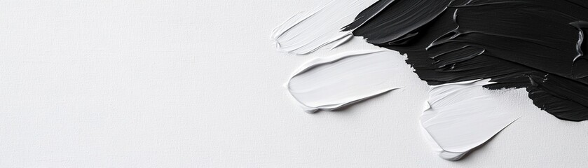 Poster - Minimal black ink brush strokes are gently placed on a white canvas, producing an artistic effect that balances energy and tranquility, ideal for creative designs and text overlay