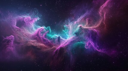 Wall Mural - Vibrant cosmic background featuring a dreamy nebula in shades of purple and teal with scattered stars