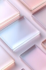 Poster - Frosted glass rectangles overlap in a clean arrangement, featuring glowing edges against a gradient background. This design evokes a contemporary tech branding aesthetic
