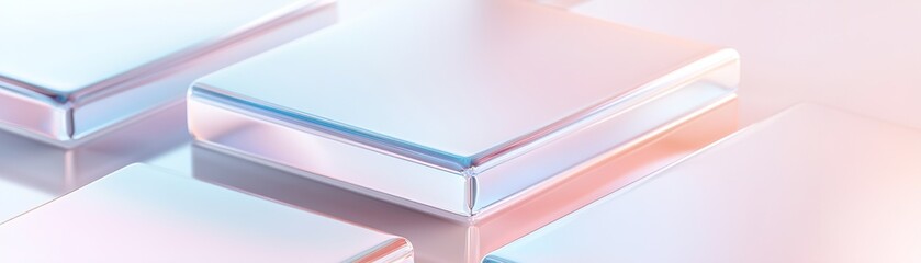Poster - Overlapping frosted glass rectangles display a sleek and modern user interface design. The soft glow and pastel gradient background enhance the contemporary aesthetic, perfect for tech branding