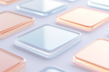 Poster - Frosted glass rectangles overlap to create a modern design, featuring subtle glowing edges. This layout emphasizes a clean look ideal for technology branding in pastel tones