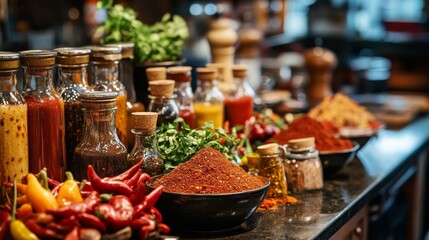 Leinwandbilder - A variety of chili-based condiments