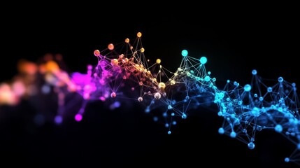 Fototapete - A vibrant D stock market graph with interconnected nodes and lines showing a steep upward trend, set against a high-tech, glowing background