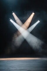 Poster - Two soft white spotlights cross diagonally over a dark matte backdrop, producing a subtle illuminated X pattern. The center features plenty of clean space for text and design elements