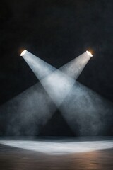 Poster - Two soft white spotlights cross diagonally over a dark matte background, creating a subtle illuminated X pattern. The clean center provides ample space for text or design elements