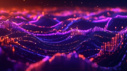 Poster - A vibrant D stock market graph with interconnected nodes and lines showing a steep upward trend, set against a high-tech, glowing background