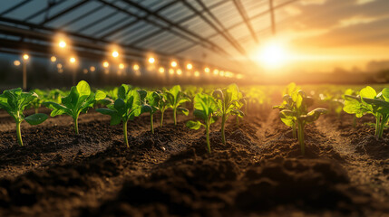 Wall Mural - Fresh vegetables in modern greenhouse.