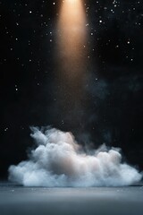 Poster - A focused spotlight casts light on delicate dust particles, creating an enchanting depth. The dark backdrop allows for beautiful contrasts, perfect for adding text or visual elements