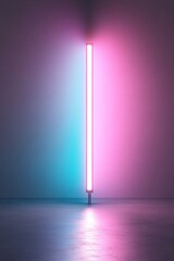 Poster - A soft glowing horizontal neon strip in shades of pink and blue illuminates a black background, offering a minimalistic design that is perfect for various text placements and modern aesthetics