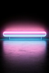 Poster - A soft glow from a horizontal neon strip in pink and blue illuminates a dark background. This minimalist design offers ample space for text and graphics, ideal for modern projects