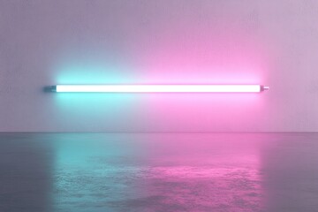 Poster - A horizontal neon strip emits a soft pink and blue glow on a black backdrop, fostering a modern and minimalist ambiance. Ample space is available for text above or below