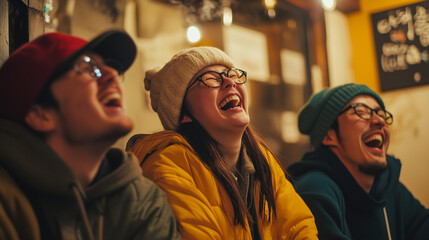 Poster - 居酒屋で楽しそうに会話をする３人組の若者