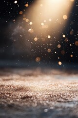 Poster - A soft golden spotlight illuminates a central area, surrounded by blurred sparkling particles