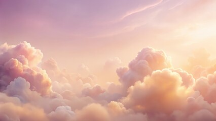 Wall Mural - Serene Pastel Cloudscape at Sunset A Dreamlike Aerial View of Soft, Fluffy Clouds Illuminated by Warm Golden Light