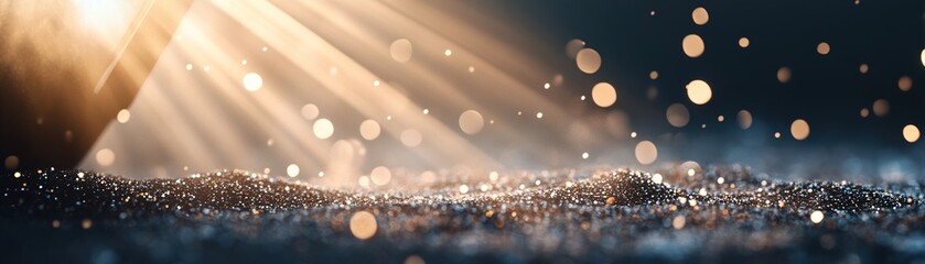 Poster - A vibrant spotlight illuminates the surroundings with golden sparkles and radiant beams on a dark background, fading softly into a magical ambiance of energy and wonder