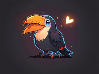 Sticker - Adorable Toucan Illustration: A Delightful Digital Painting of a Cartoon Toucan with a Heart