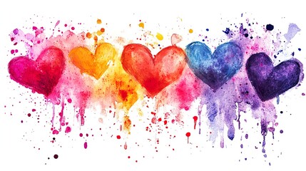 Wall Mural - Watercolor Hearts Colorful Splatter Design for Valentines Wedding or Romantic Projects