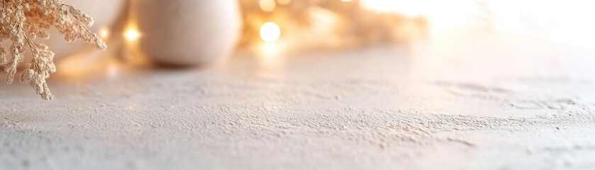 Poster - Soft golden lighting gracefully washes over a textured concrete surface, blending into a clean, neutral gradient background that creates a calm, modern environment