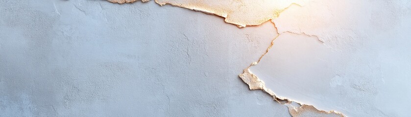 Poster - A textured concrete surface features cracks highlighted by warm golden lighting. This modern aesthetic blends seamlessly into a soft neutral gradient background, creating a refined atmosphere