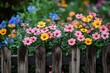 © Lubos Chlubny - Colorful flowers growing behind wooden fence in garden