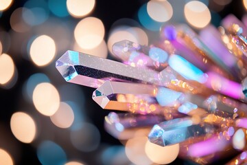 Poster - Bright sequins cascade dynamically across a dark backdrop, enhanced by glowing particles and trails of light, creating an energetic and festive atmosphere perfect for celebration